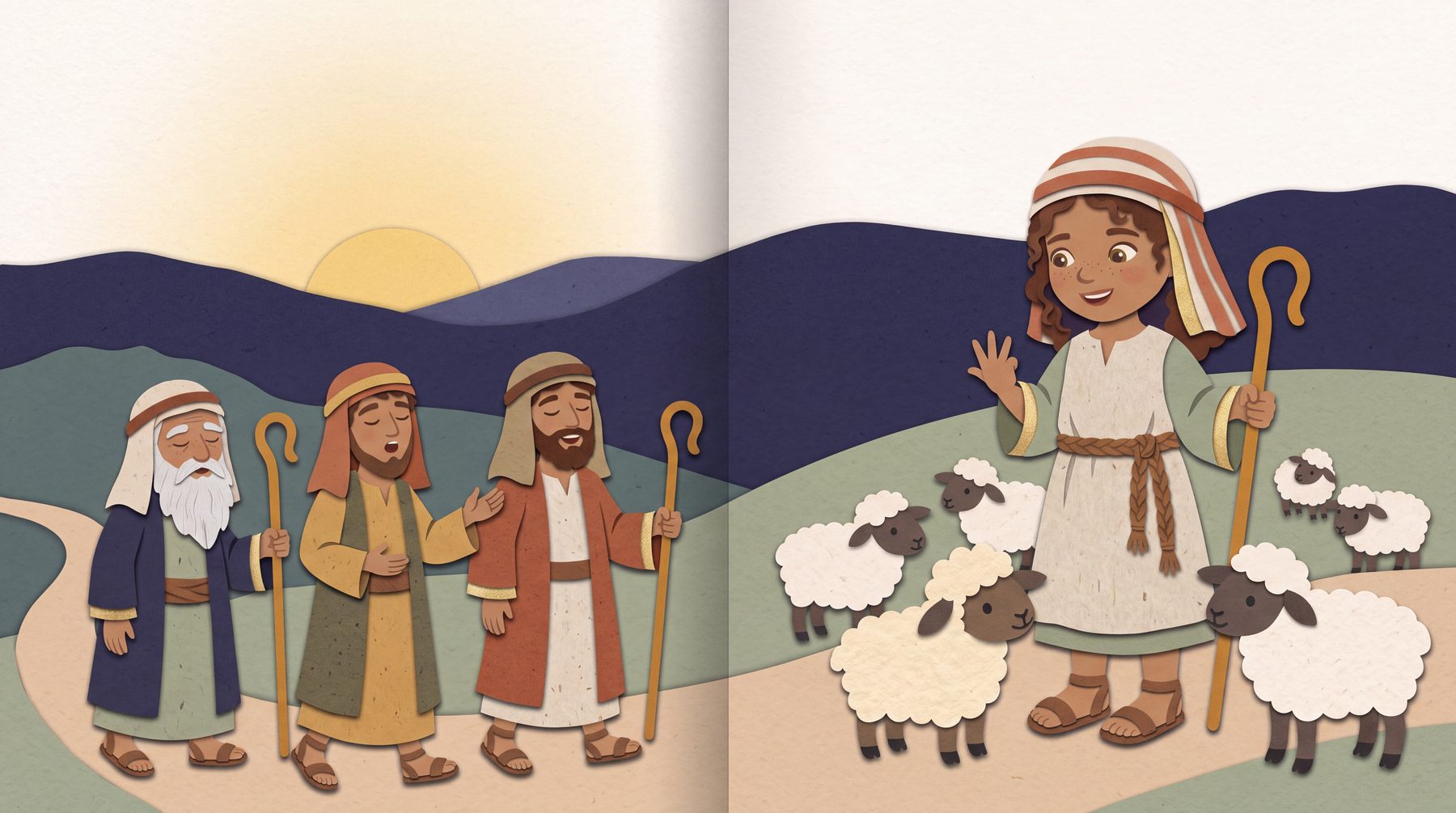 Sunrise: the child counts the sheep while the shepherds walk home singing